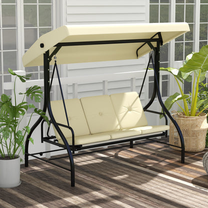 3 -seater garden rocking outsunny with adjustable roof, in metal and teslin fabric, beige and black - Borgè