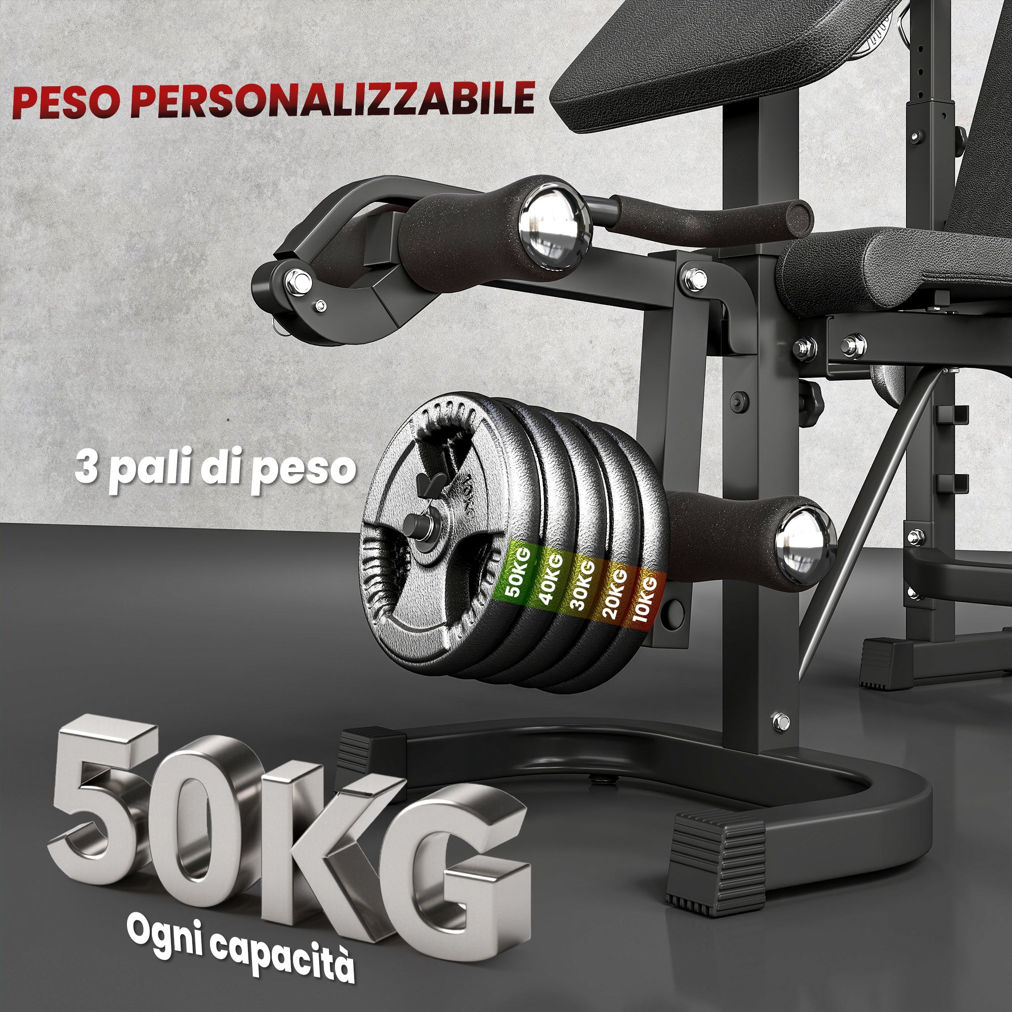 HOMCOM Adjustable Multifunctional Weight Bench with Barbell Rack, Steel and PU, 73.5x55x46-53.5 cm, Grey and Black