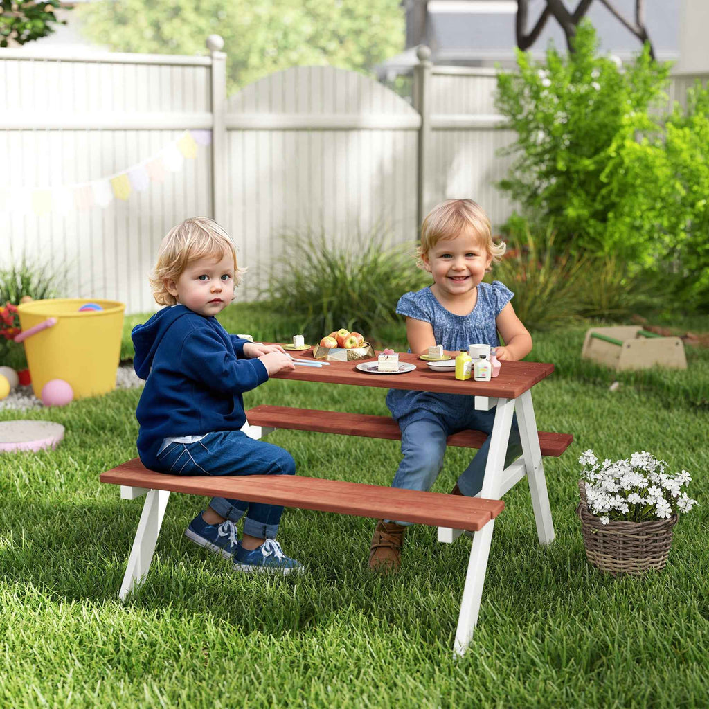 Outsunny Picnic Table Set for Children Ages 3-8 with Wooden Benches, 89x79x50 cm, Brown