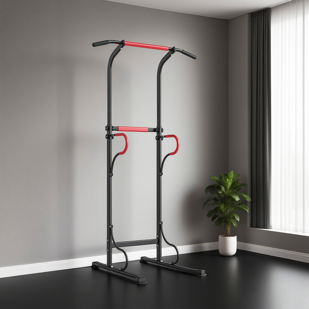 Power Tower Pull-Up Bar Multifunctional Fitness Station with Adjustable Height 171-219cm Black Red