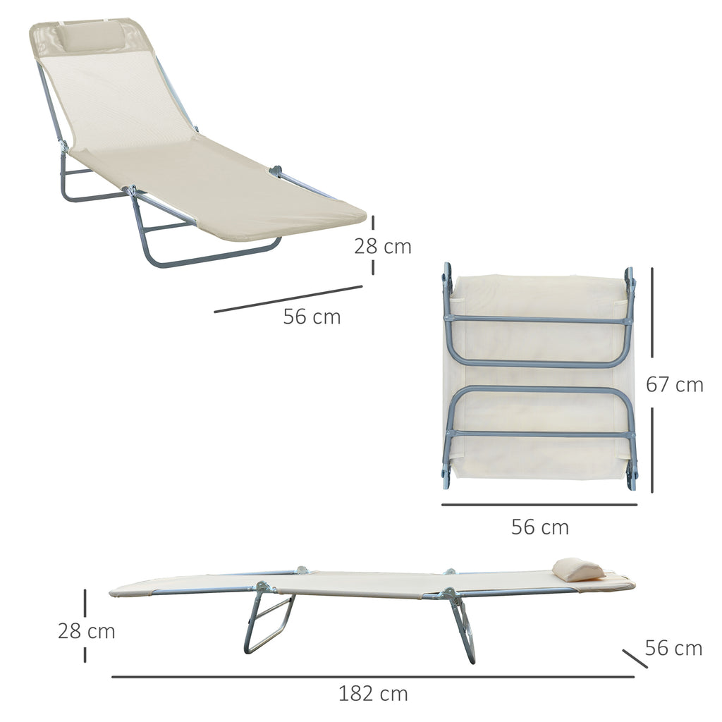 Folding Sun Lounger with Reclining Backrest and Cushion, 182x56x24.5cm