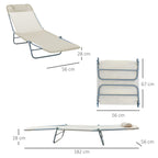 Folding Sun Lounger with Reclining Backrest and Cushion, 182x56x24.5cm