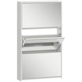 HOMCOM Mirrored Shoe Rack with 3 Flap Drawers for 9 Pairs of Shoes, Wooden, 65x17x114.5 cm, White