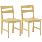 Set of 2 Bamboo Dining Chairs with Curved Backrest and Slatted Seat, Natural Wood Color