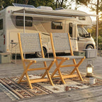 Outsunny Set of 2 Folding Garden Chairs in PE Rattan and Acacia Wood, Supports up to 160 kg, Grey