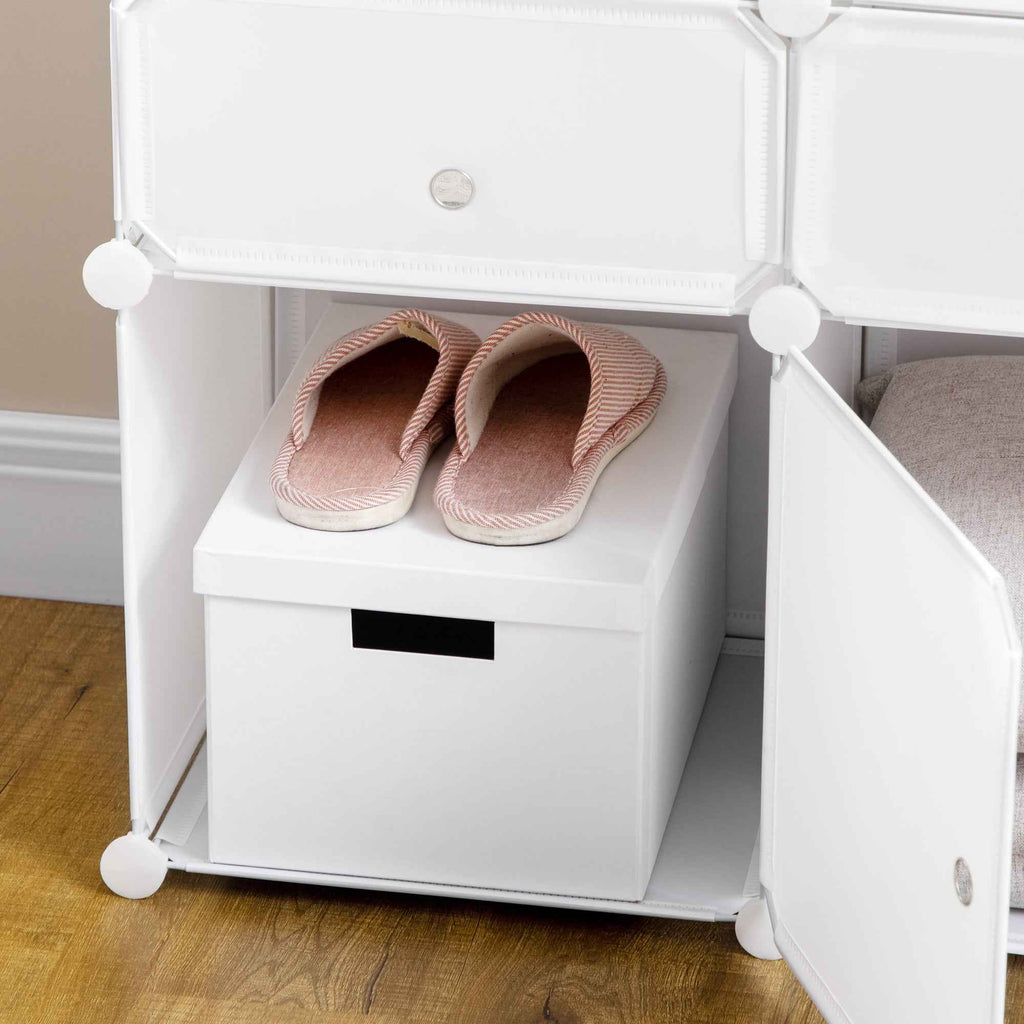 HOMCOM Space-Saving Shoe Cabinet, Plastic Entryway Shoe Rack, Modular Wardrobe for Living Room and Entryways, Shoe Rack, Multipurpose 75x37x73cm, White