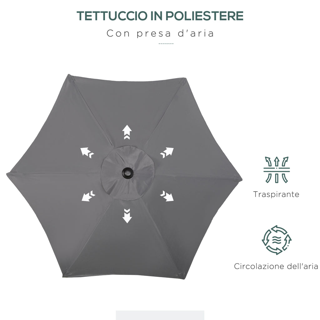 Garden Umbrella 2x2 m with 6 Ribs with Air Vent, in Aluminium, Metal and Dark Gray Polyester