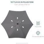 Garden Umbrella 2x2 m with 6 Ribs with Air Vent, in Aluminium, Metal and Dark Gray Polyester