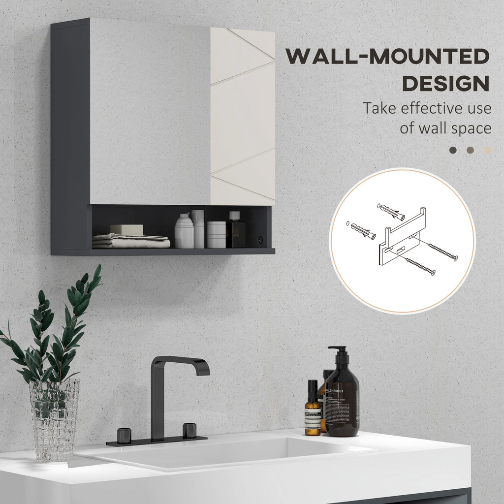 kleankin Cabinet with 2-Door Bathroom Mirror and Adjustable Wooden Shelves, 55x17x55cm, Gray - Borgè
