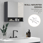 kleankin Cabinet with 2-Door Bathroom Mirror and Adjustable Wooden Shelves, 55x17x55cm, Gray - Borgè