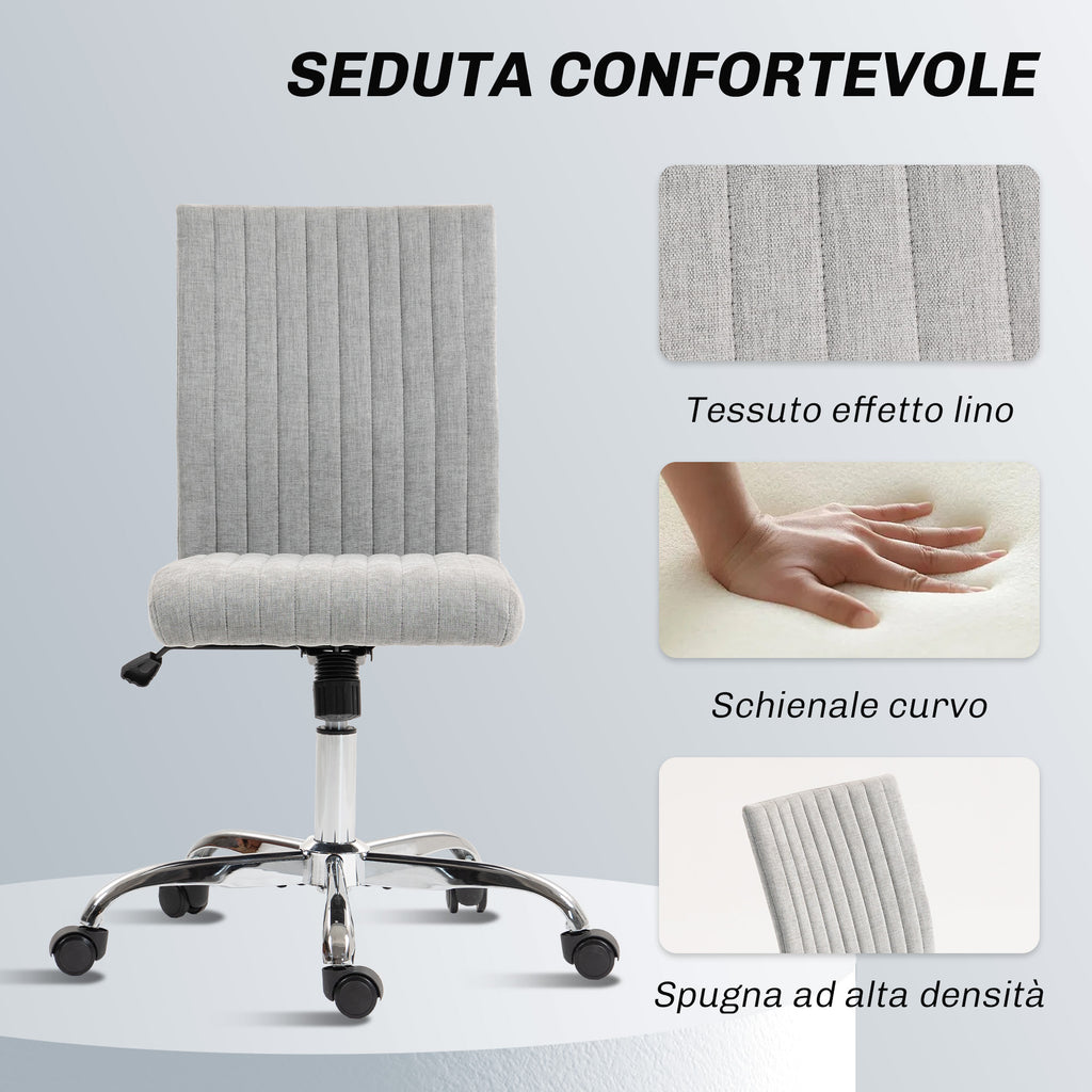 Armless Office Chair with Adjustable Height and Swivel Seat, Fabric Upholstery, Grey