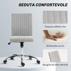 Armless Office Chair with Adjustable Height and Swivel Seat, Fabric Upholstery, Grey