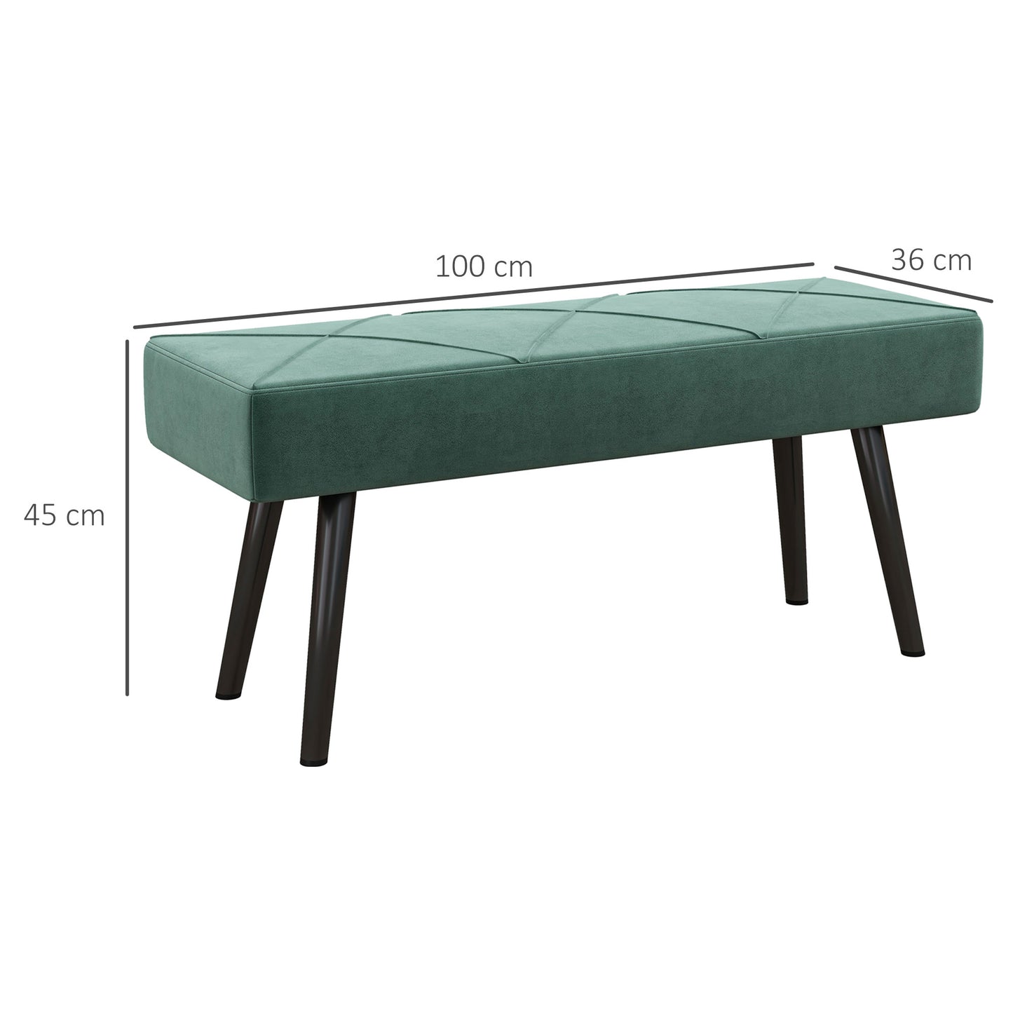 Ottoman Upholstered Bench in Velvet Effect Fabric and Steel, 100x36x45 cm, Green and Black - Borgè