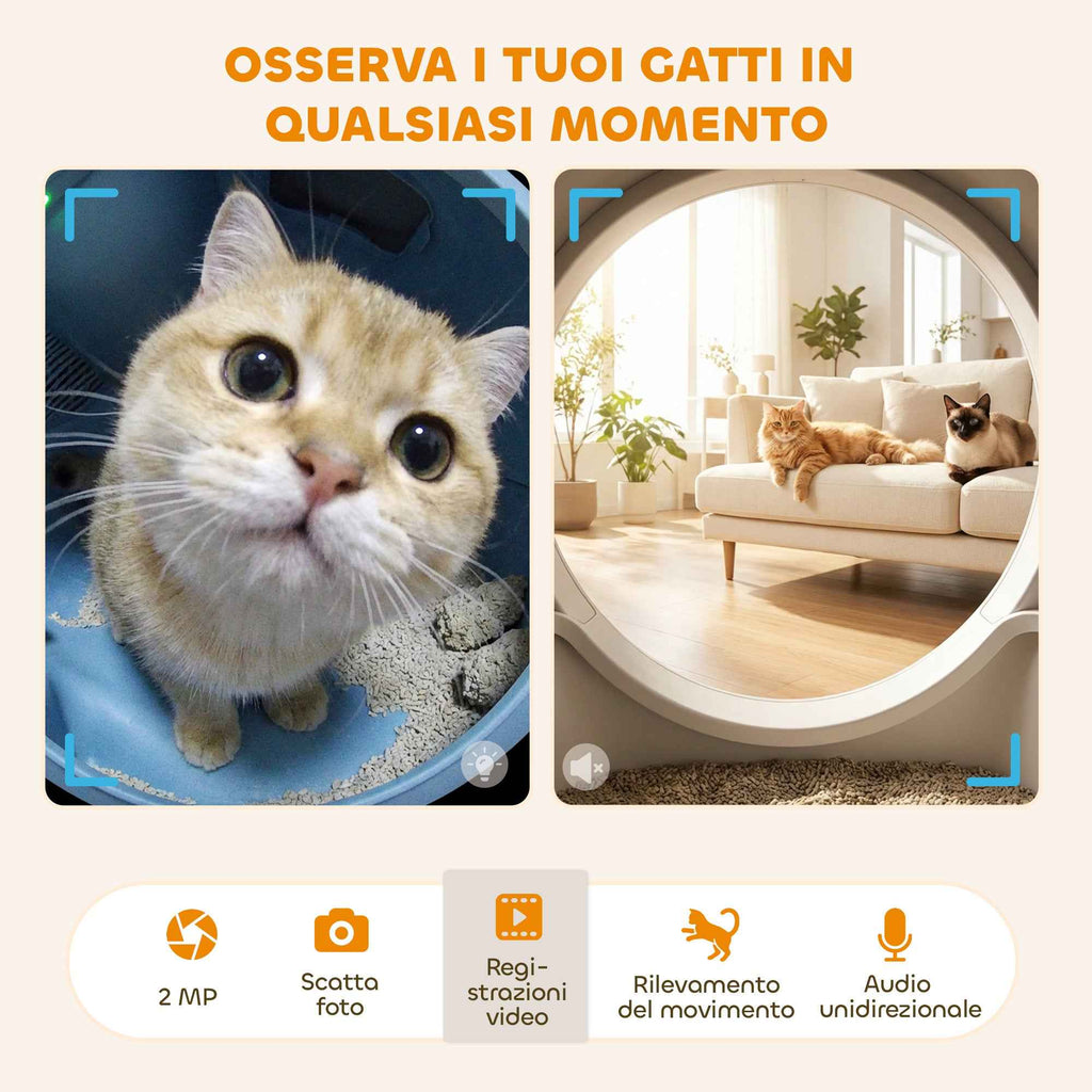 PawHut Self-Cleaning Litter Box with HD Camera, 7L Container and Sensors, in PP and ABS, 58.1x47.5x53 cm, White and Grey
