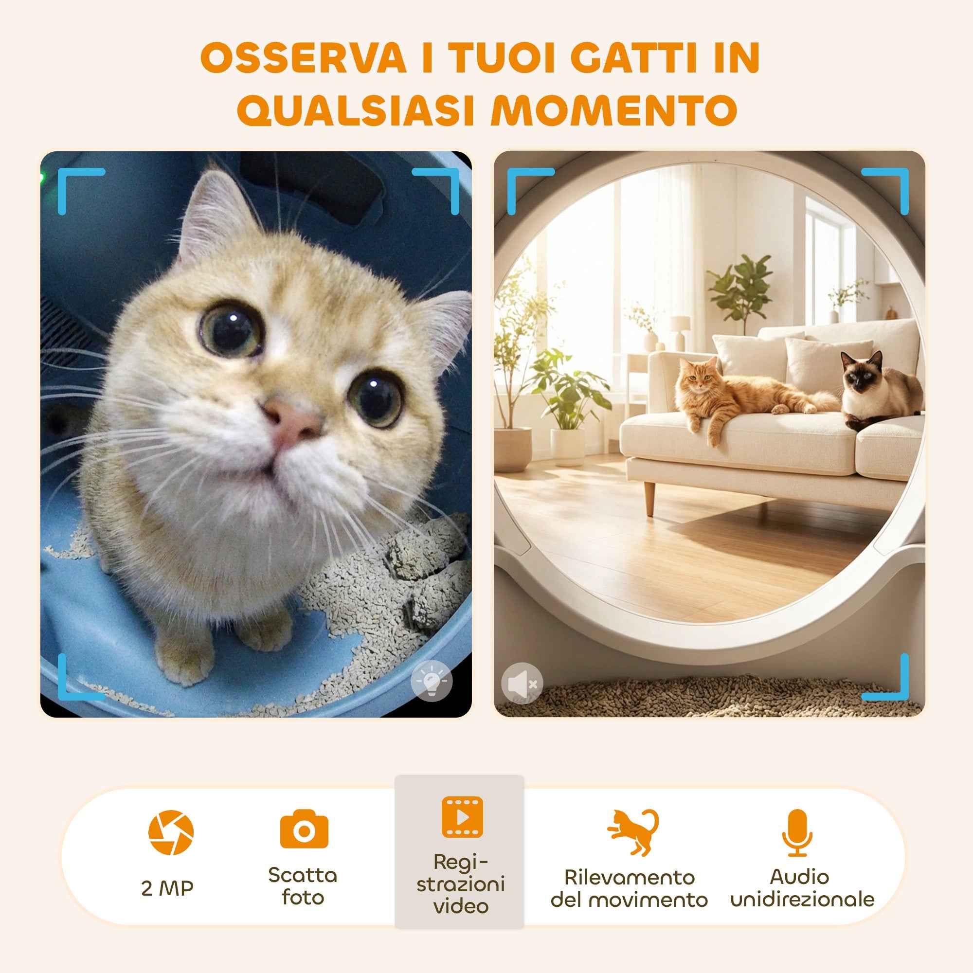 PawHut Self-Cleaning Litter Box with HD Camera, 7L Container and Sensors, in PP and ABS, 58.1x47.5x53 cm, White and Grey