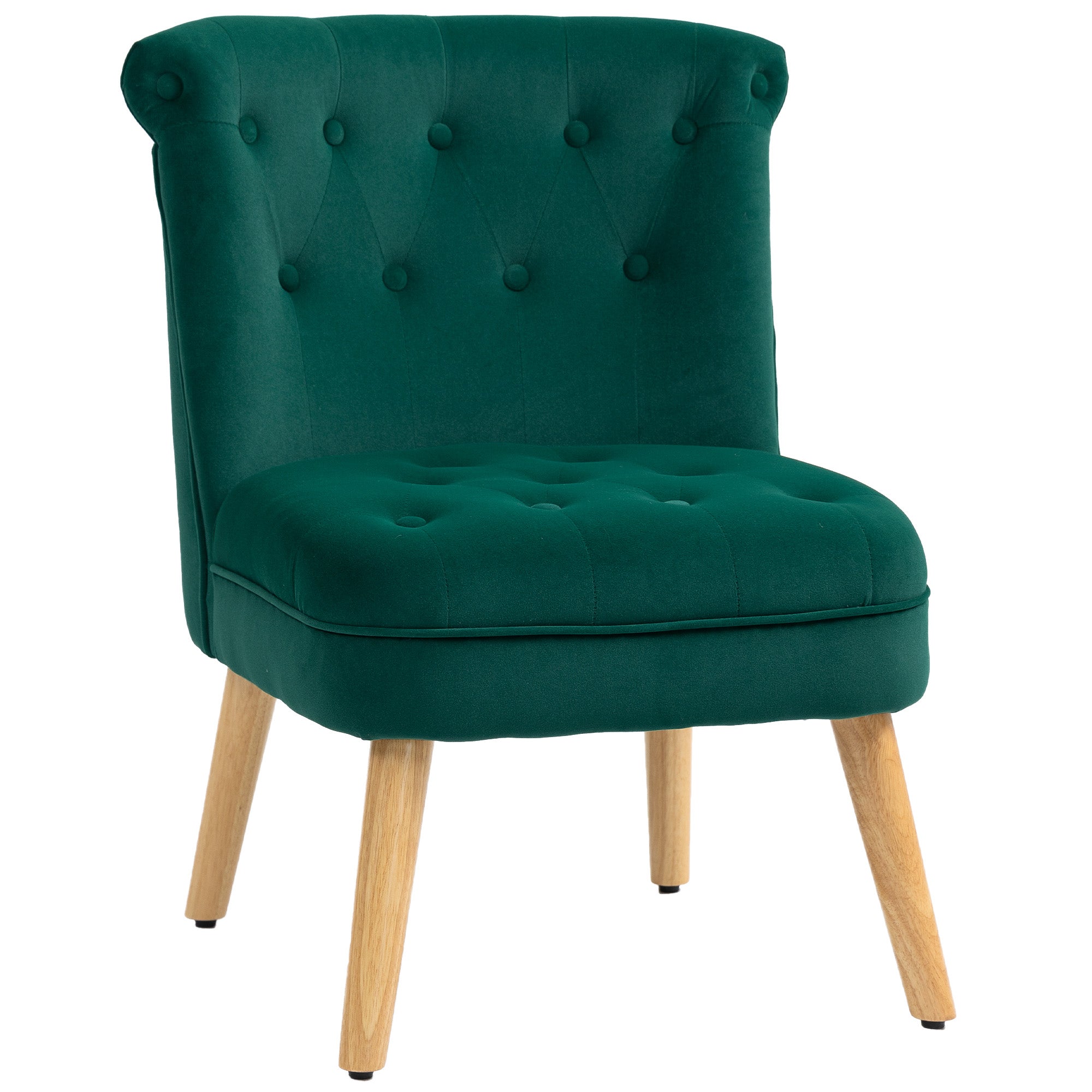 Velvet Lounge Chair with Padded and Quilted Seat with Buttons, 60x66x79 cm, Green