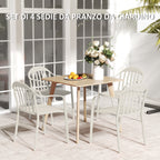 et of 4 Stackable Garden Chairs in PP with High Backrest and Armrests, 57x54x78 cm, White