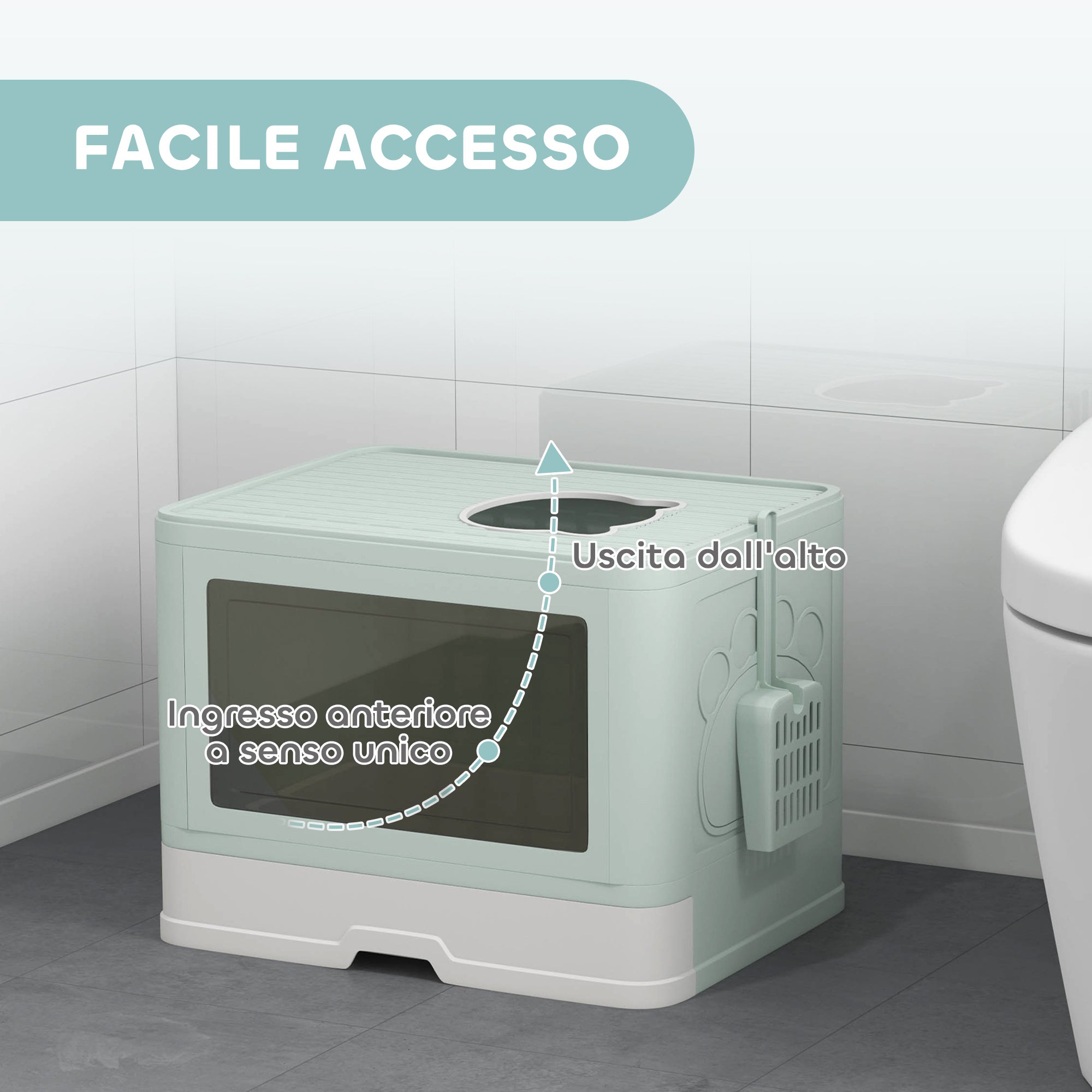 Cat Litter Box with Lid and Double Entry, Removable Tray, Scoop and Brush, Green