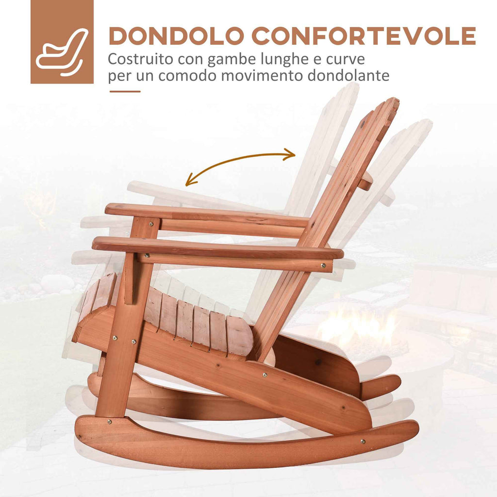 Outsunny Wooden Adirondack Chair, Waterproof Garden and Outdoor Rocking Chair, 77x94x97cm Teak