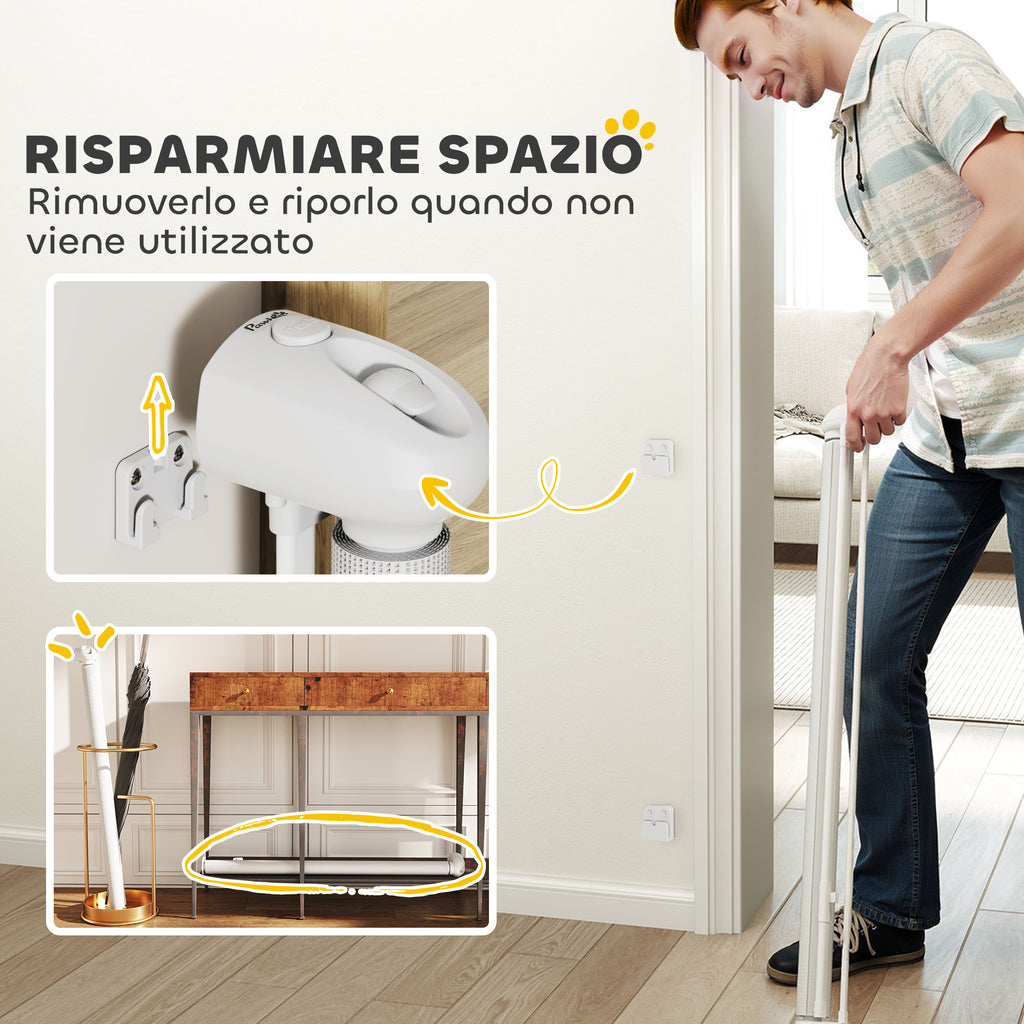Gate for Small Dogs Extendable 0-144 cm and Retractable with Automatic Lock, White