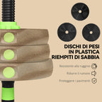 SPORTNOW 3-in-1 Barbell Set with 16 Weight Plates and Non-Slip Handle, 140x20x20 cm, Green