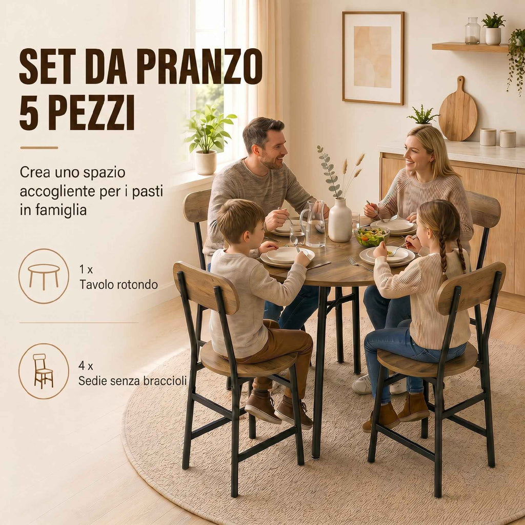 HOMCOM 5-piece dining set: table and 4 chairs, metal legs, natural finish.