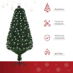 150cm Artificial Christmas Tree with 170 LED Lights and Fiber Optic Lights, Christmas Tree with Built-in Lights and 170 Branches and Foldable Metal Base, Green