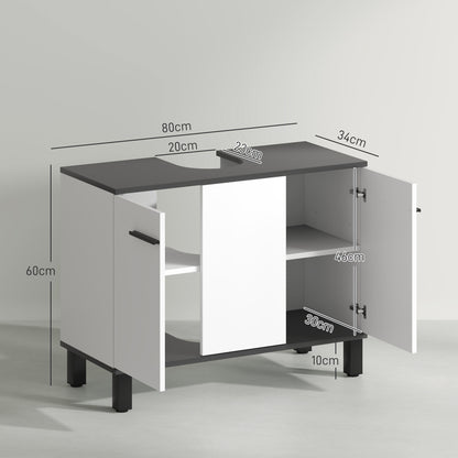 Bathroom Vanity Unit with 2-Door Cabinet and Adjustable Shelf, 80x34x60 cm, Glossy White