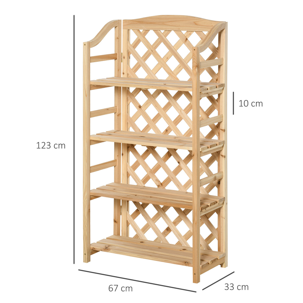 Outsunny Outdoor Plant Stand, Folding Balcony Planter with 4 Adjustable Shelves, Wooden Garden and Home Decor, 67x33x123cm
