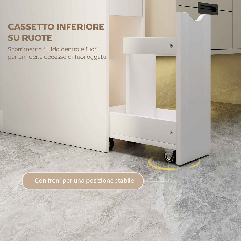 HOMCOM Space-Saving Bathroom Column with 2 Drawers and Open Shelves, 20x45x115 cm, White