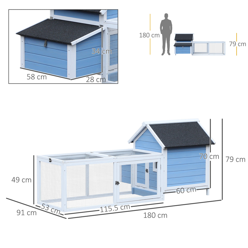 Chicken Coop with Running Area and Removable Nesting Tray, Wooden Garden Chicken Coop with Waterproof Roof, 180x91x79 cm