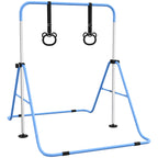HOMCOM Height-Adjustable Gymnastics Bar for Children with 2 Rings, Steel, 148x105x88-128 cm, Blue