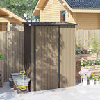 Outsunny Metal Tool Shed with Sloped Roof and Lockable Door, 142x86x189 cm, Brown