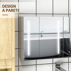 Kleankin Condition with mirror with adjustable shelves and 3 -colored LED lights, in MDF and glass, 90x15x70 cm, white - Borgè