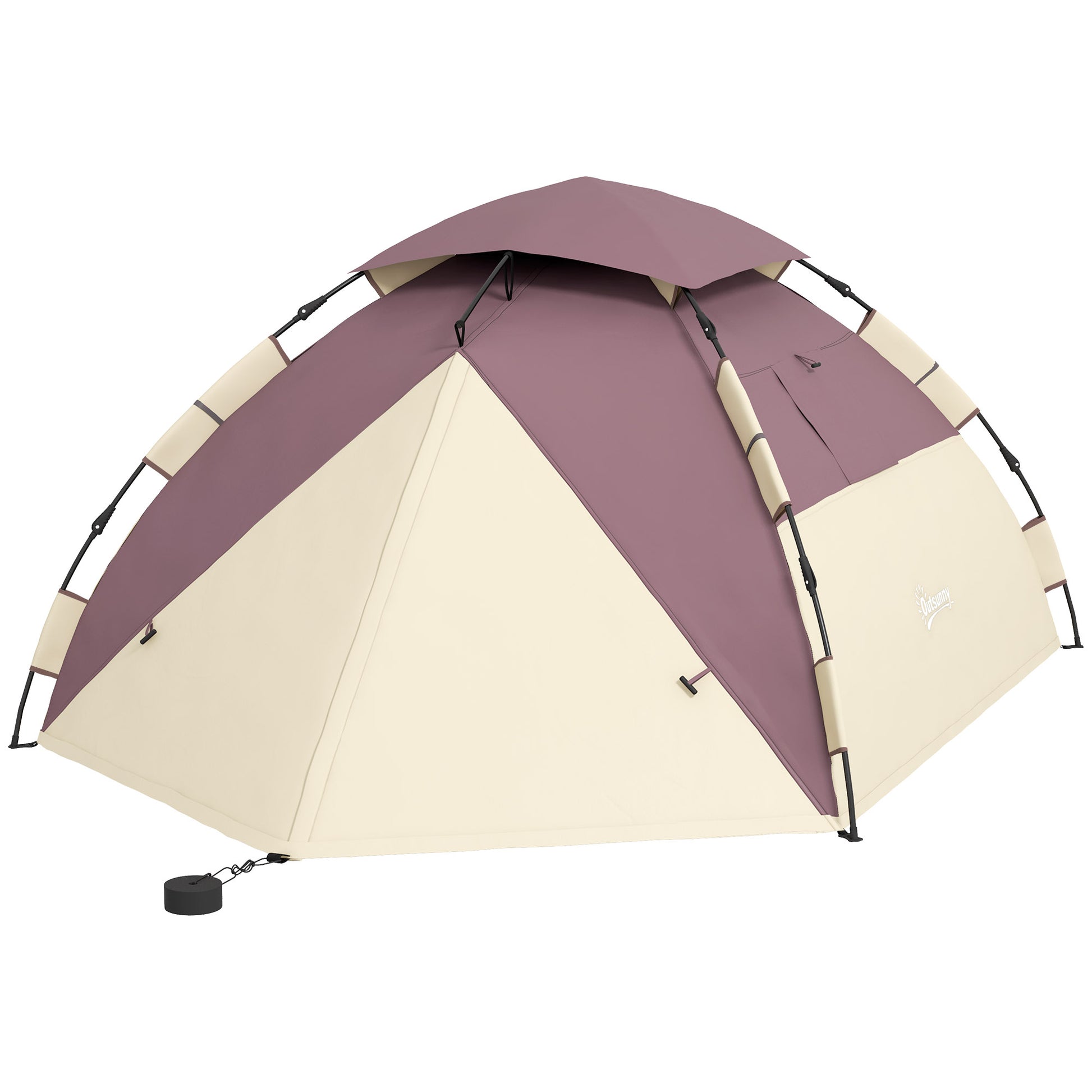 Outsunny 2-Person Camping Tent with 2 Windows and Hook, in Polyester and Fiberglass, 225x190x130 cm, Khaki - Borgè