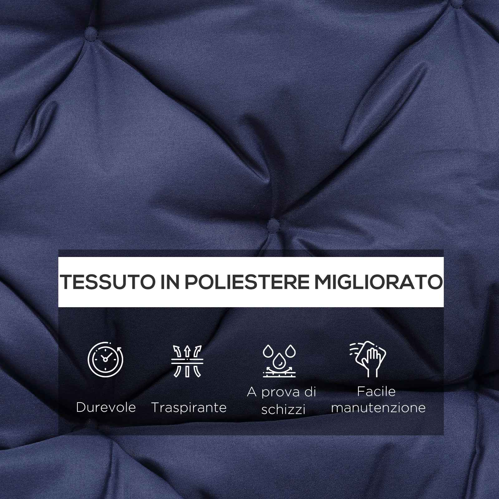 Outsunny Capitonné Style Garden Cushion with 6 Ties, in Cotton and Polyester, 150x98x8 cm, Dark Blue