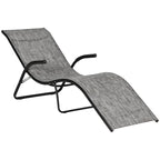 Ergonomic Folding Outdoor Sun Lounger in Metal and Mesh Fabric, 170x62x68cm, Grey - Borge' Group Limited