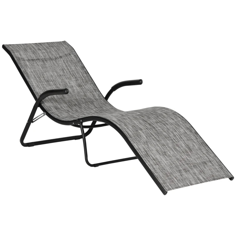 Ergonomic Folding Outdoor Sun Lounger in Metal and Mesh Fabric, 170x62x68cm, Grey - Borge' Group Limited