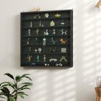 6-Tier Adjustable Wooden Notice Board with Glass Doors, 80x9.5x83 cm, Black