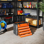HOMCOM 4-Drawer Tool Box with Top Compartment in Steel and Plastic, Orange and Black