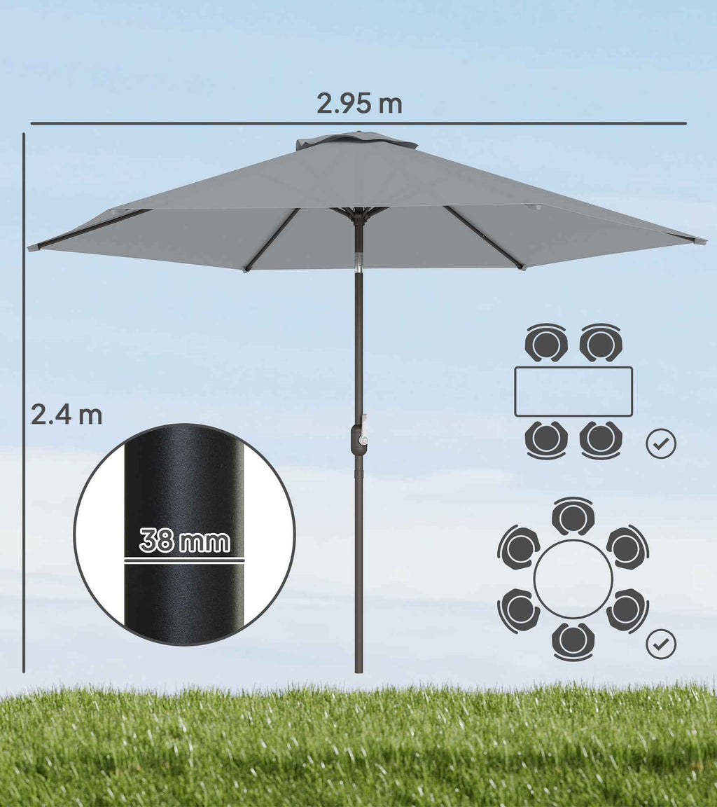 Outsunny 3x3 m Tilting Garden Umbrella with Crank Opening, Metal and Polyester, Grey