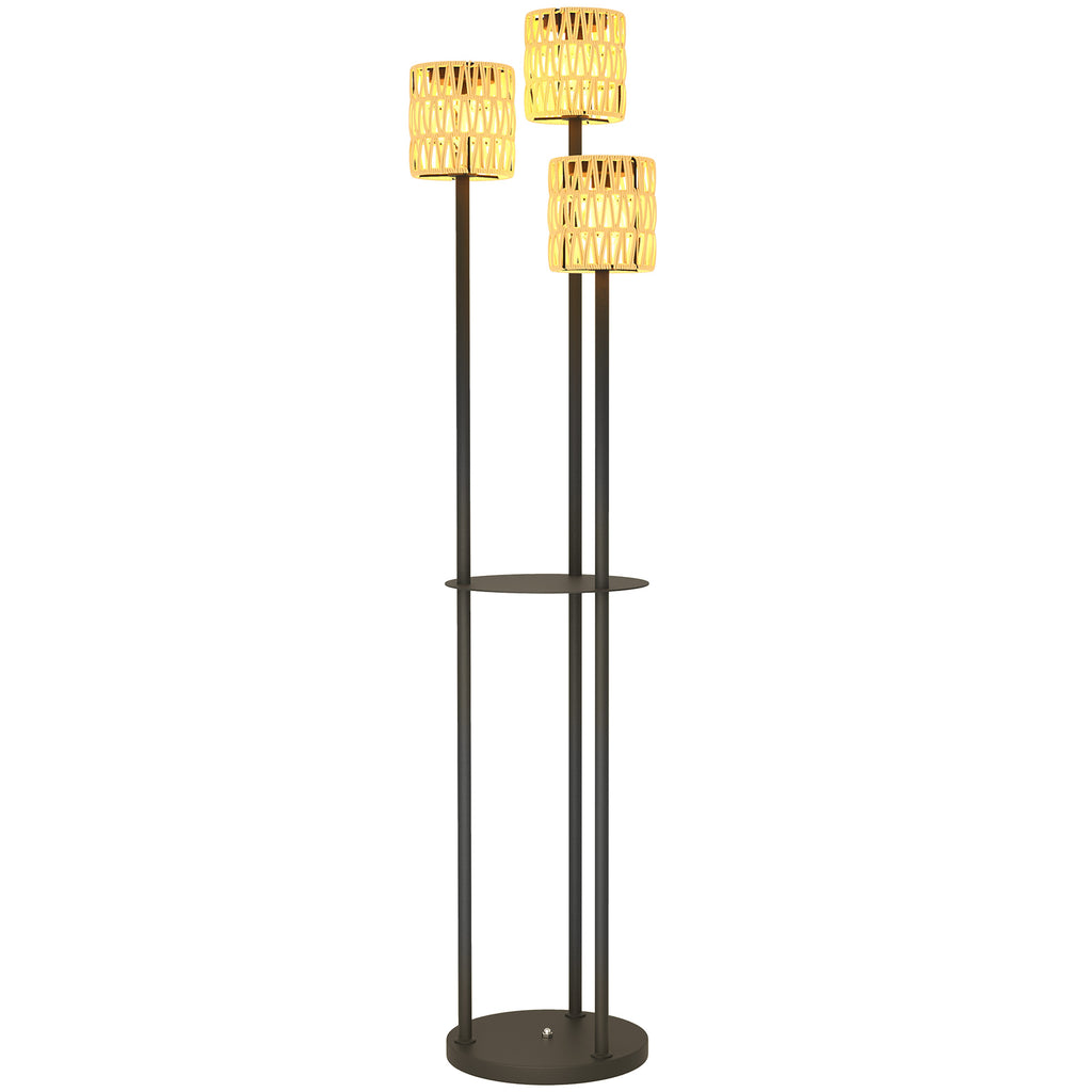 Solar Outdoor Lamp in Boho Style with Central Shelf, in PE Rattan and Steel, Ø37x144 cm, Black and Yellow
