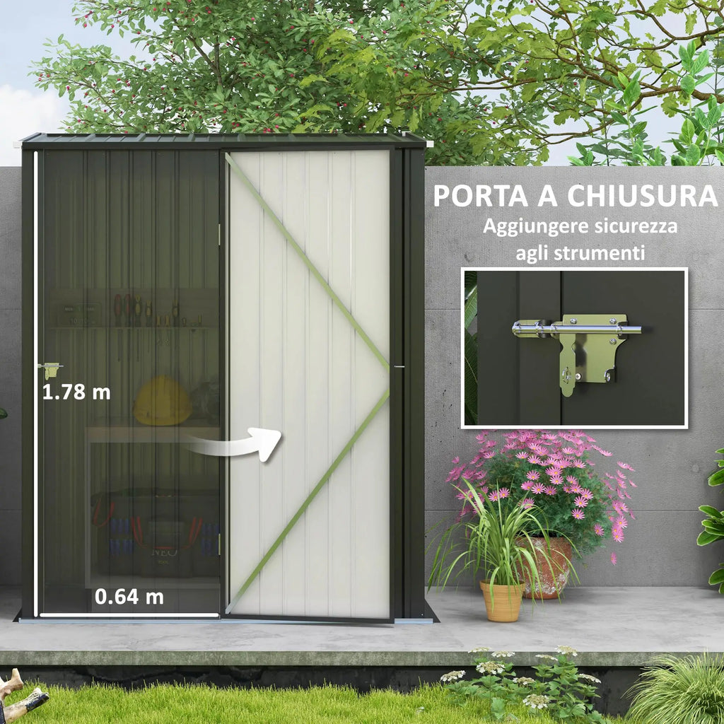 Garden Shed Tool Storage Shed in Steel Sheet with Lock, 161.5x94. 5x196cm, Black - Borge' Group Limited