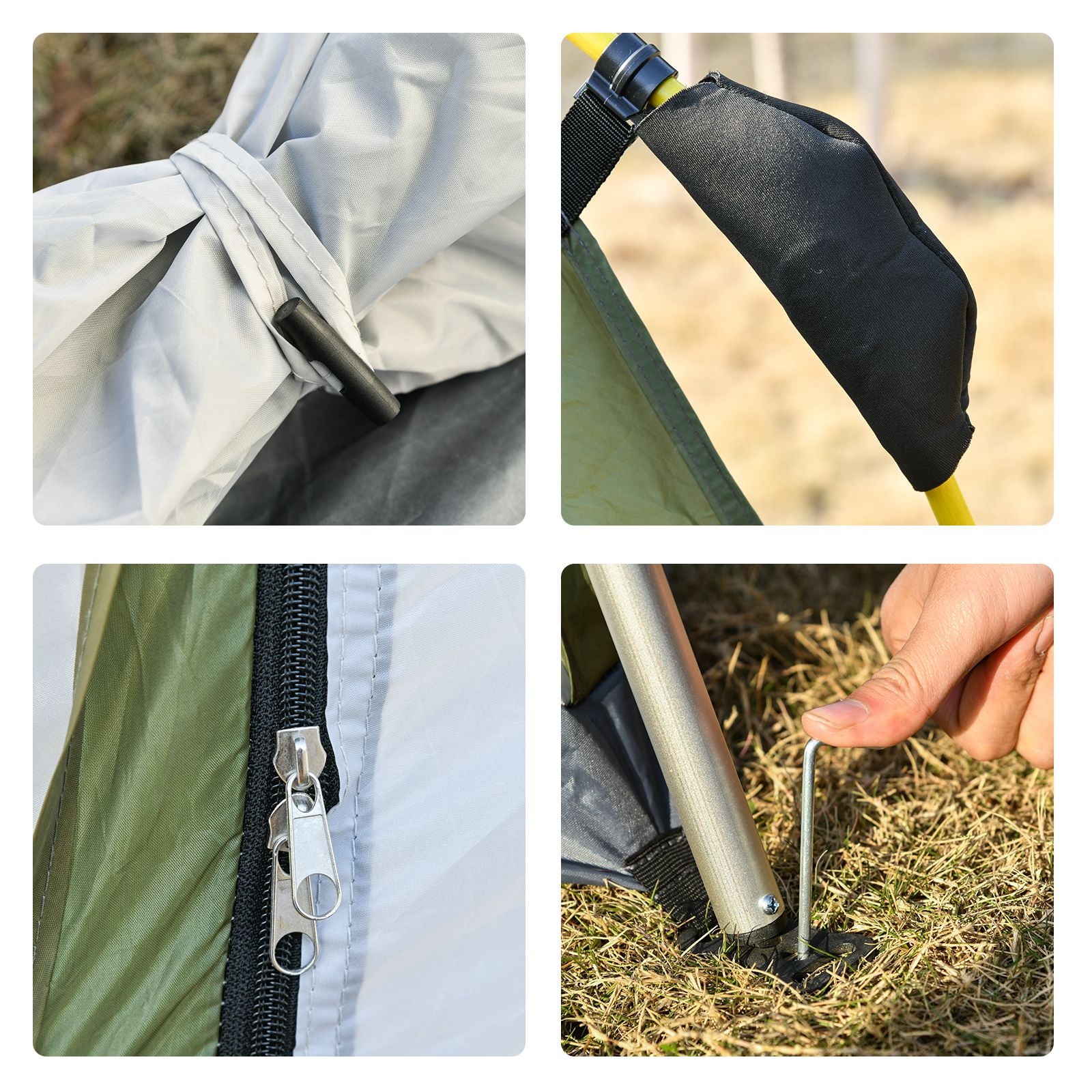 2-Person Pop-Up Camping Tent with Zippered Door and 3 Windows, 240x240x199 cm, Green