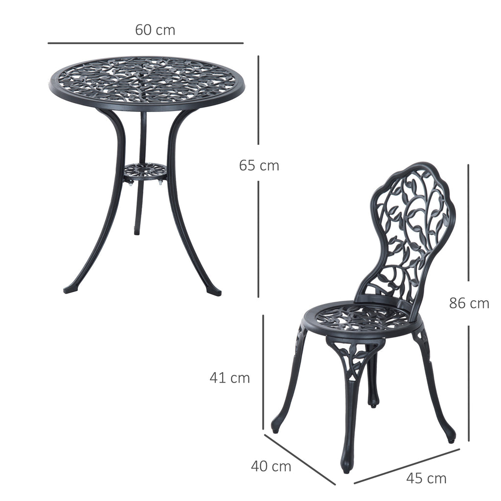3-Piece Garden Set with 2 Outdoor Chairs and Round Aluminum Table, Black