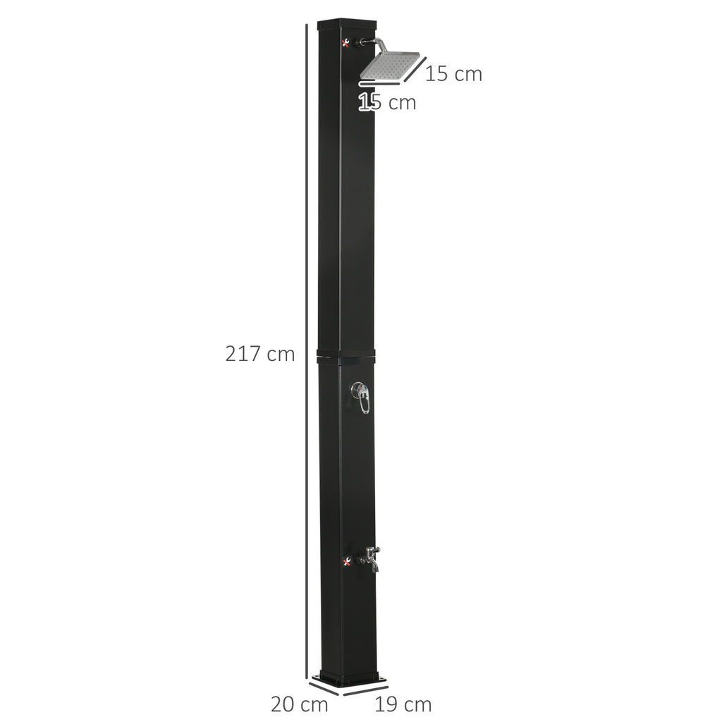Outsunny 40L Solar Garden Shower with 60°C Temperature, Rotating Shower Head and Foot Tap, Black