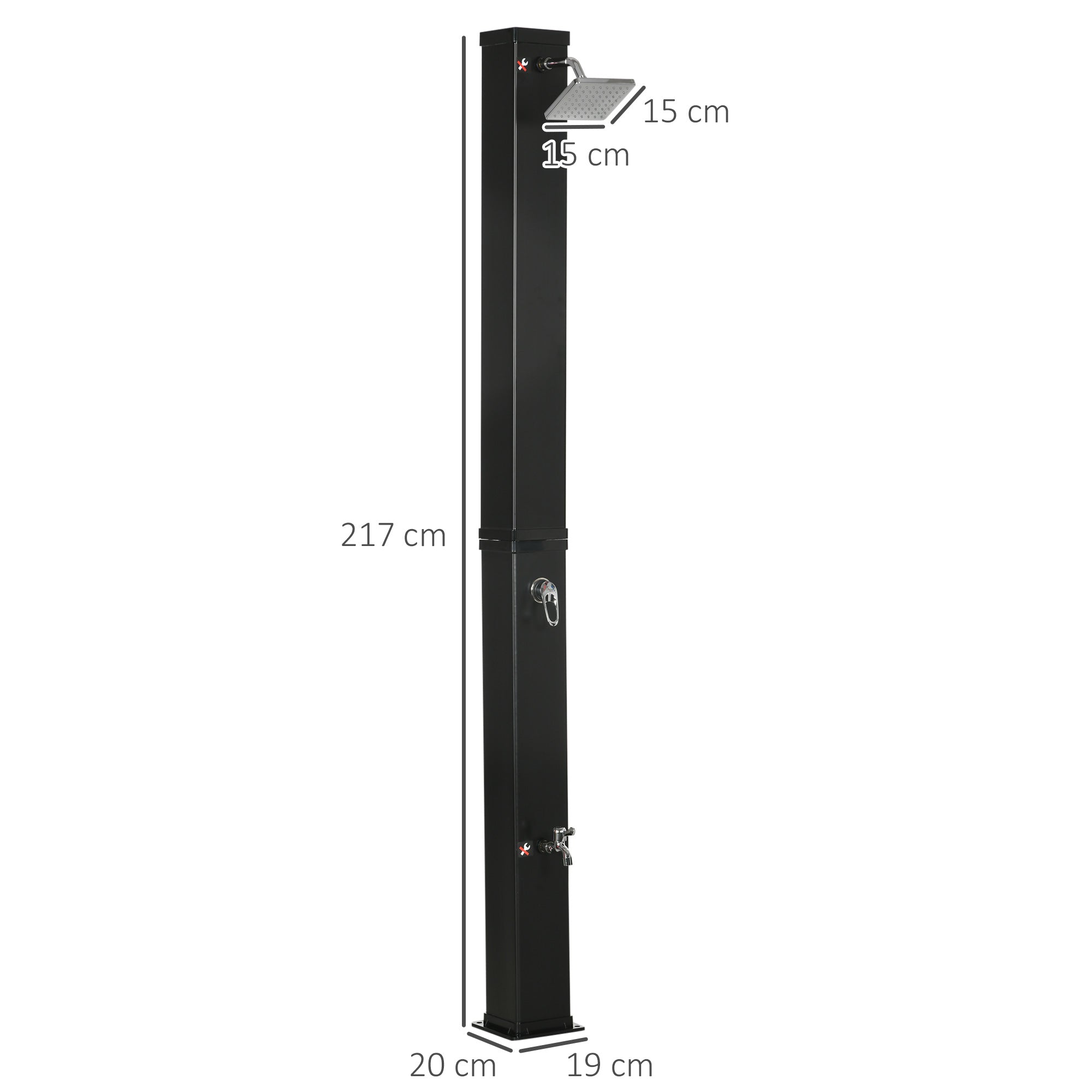 Outsunny 40L Solar Garden Shower with 60°C Temperature, Rotating Shower Head and Foot Tap, Black