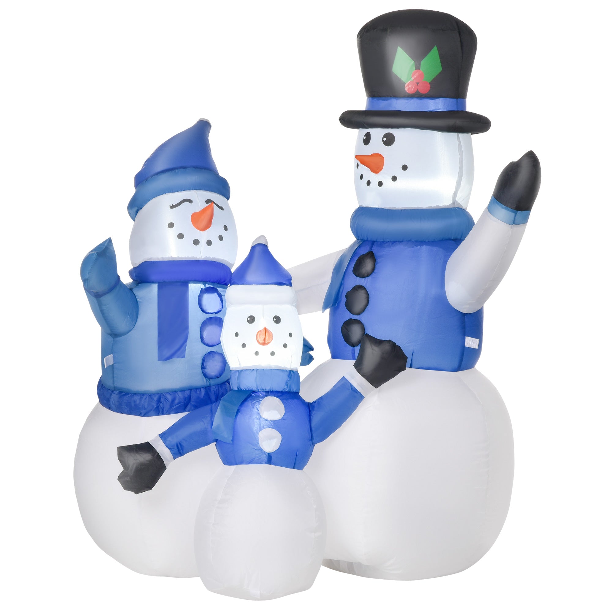 Outdoor Inflatable Snowmen 120cm, Luminous, Waterproof Christmas Decoration with Pegs and Ropes, White Blue
