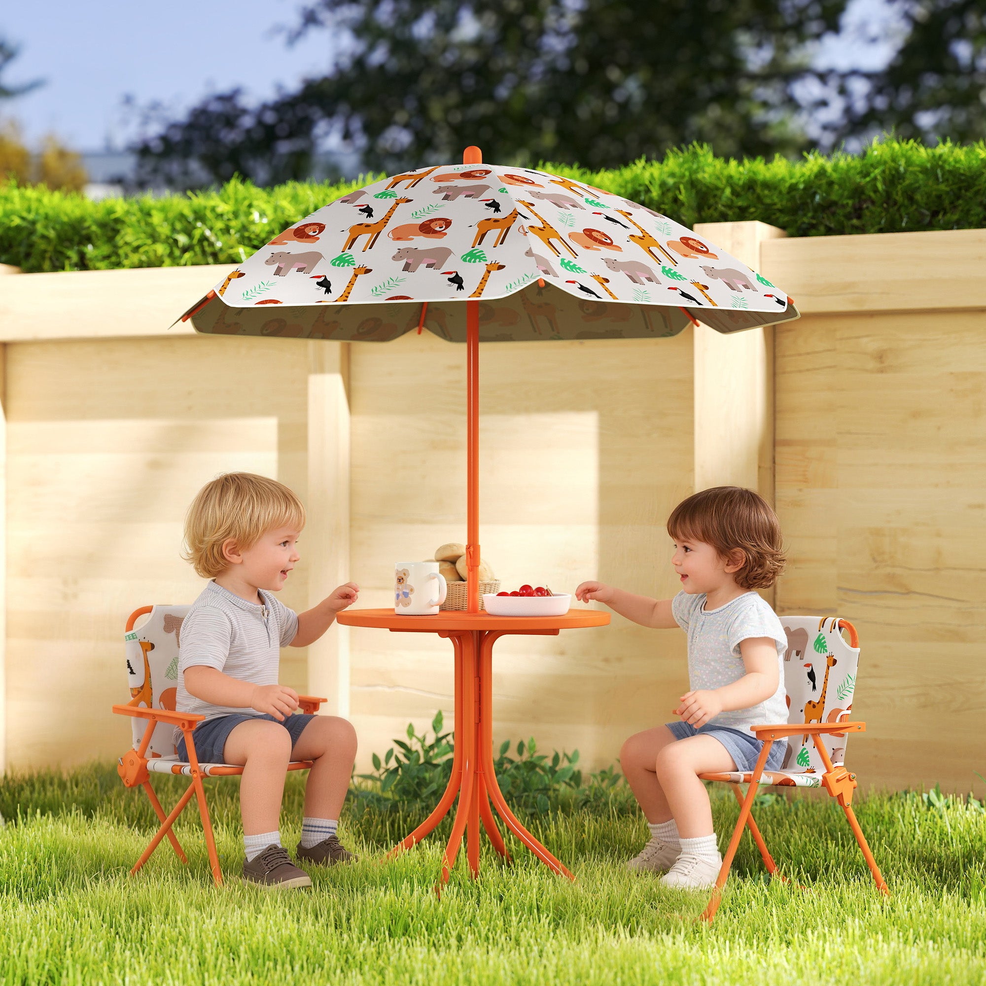 AIYAPLAY Children's Garden Set Picnic Table with Orange Umbrella