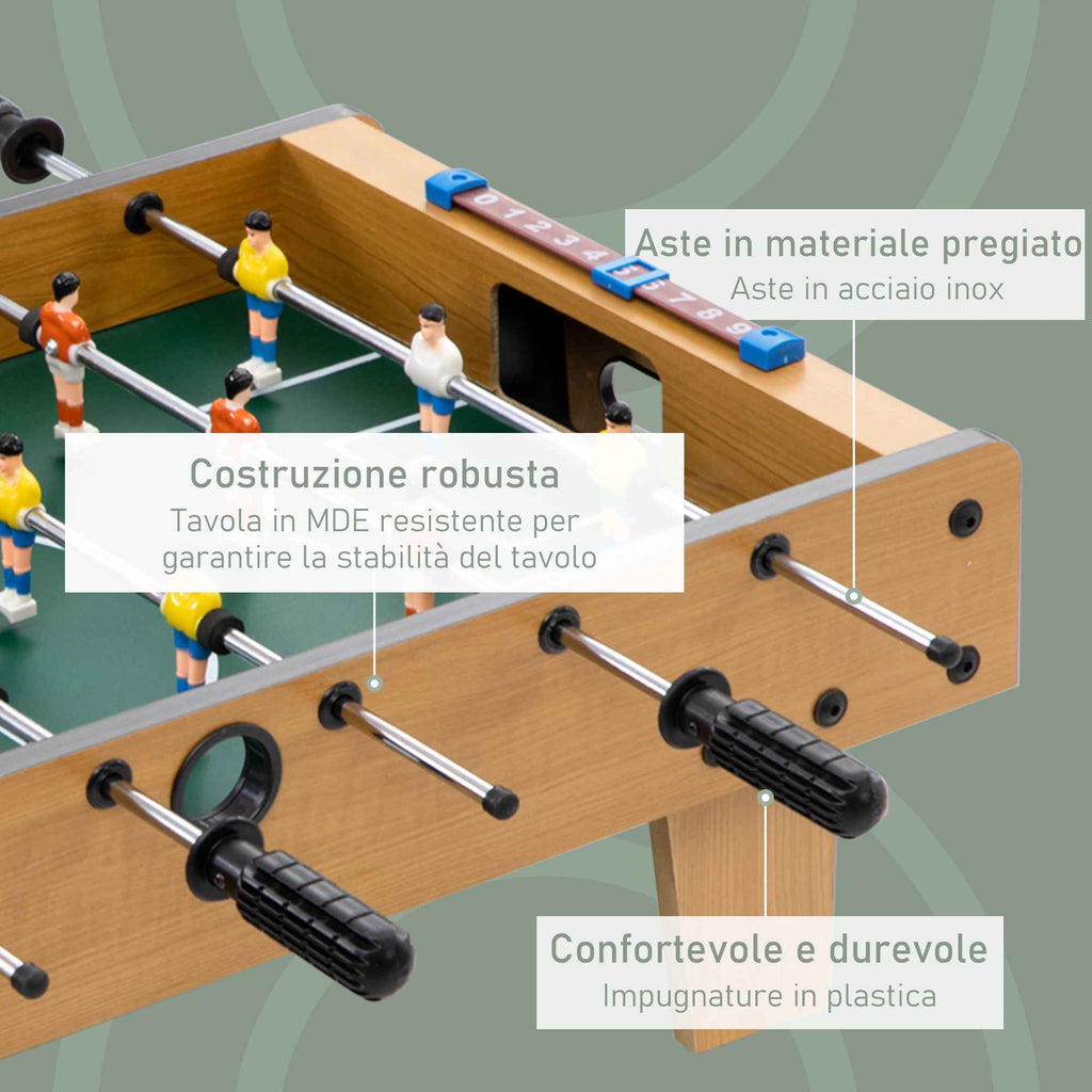 HOMCOM Folding Table Football for Adults and Children with 2 Balls and Scoreboard, Made of Wood, 69x36.5x22 cm, Wood Color